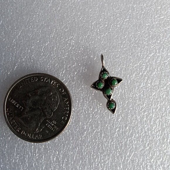Vintage Native American Malachite? Turquoise? and Silver Cross - Picture 3 of 3